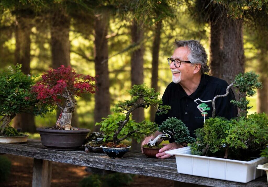 Mark Arpag looking at bonsai